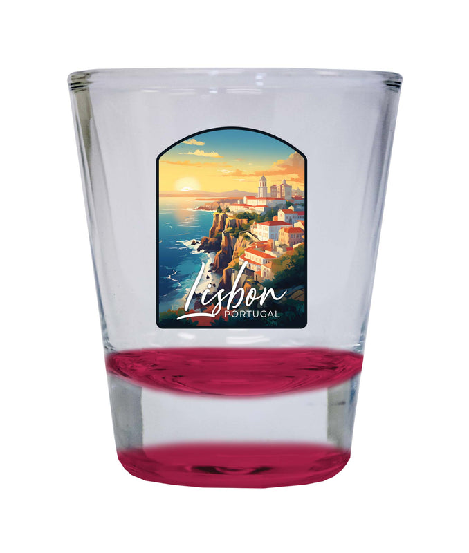 Lisbon Portugal Design B Souvenir 2 Ounce Shot Glass Round Red Single