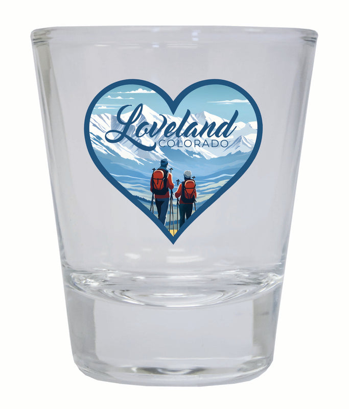 Loveland Colorado Ski Love Design Souvenir 2 Ounce Shot Glass Round Clear 4-Pack