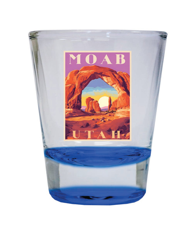 Moab Utah Souvenir 2 oz Blue Shot Glass Round or Square Blue