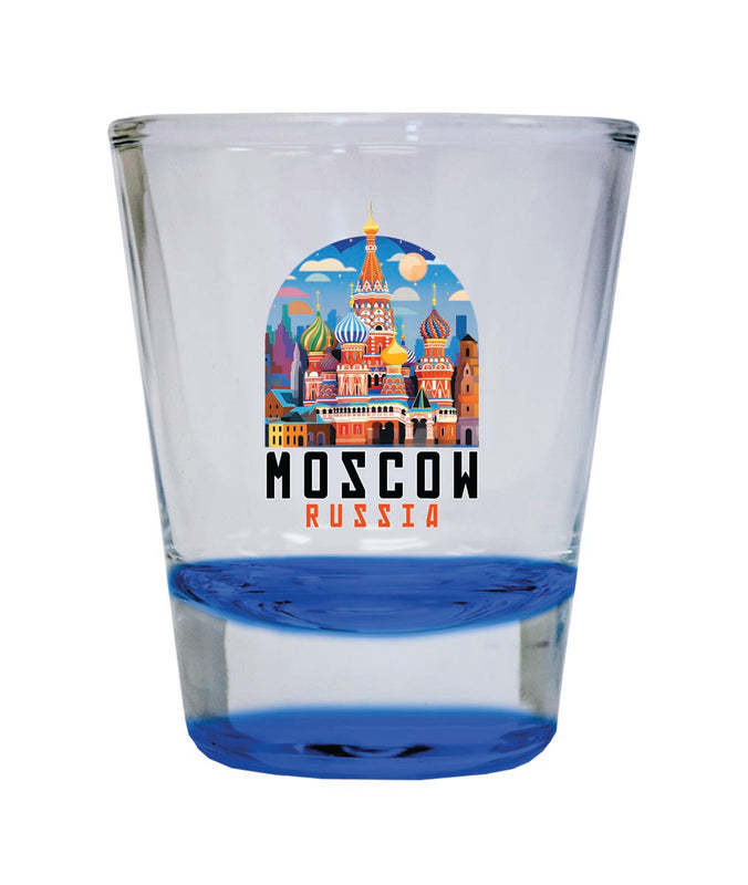 Moscow Russia Souvenir 2 oz Blue Shot Glass Round or Square Blue