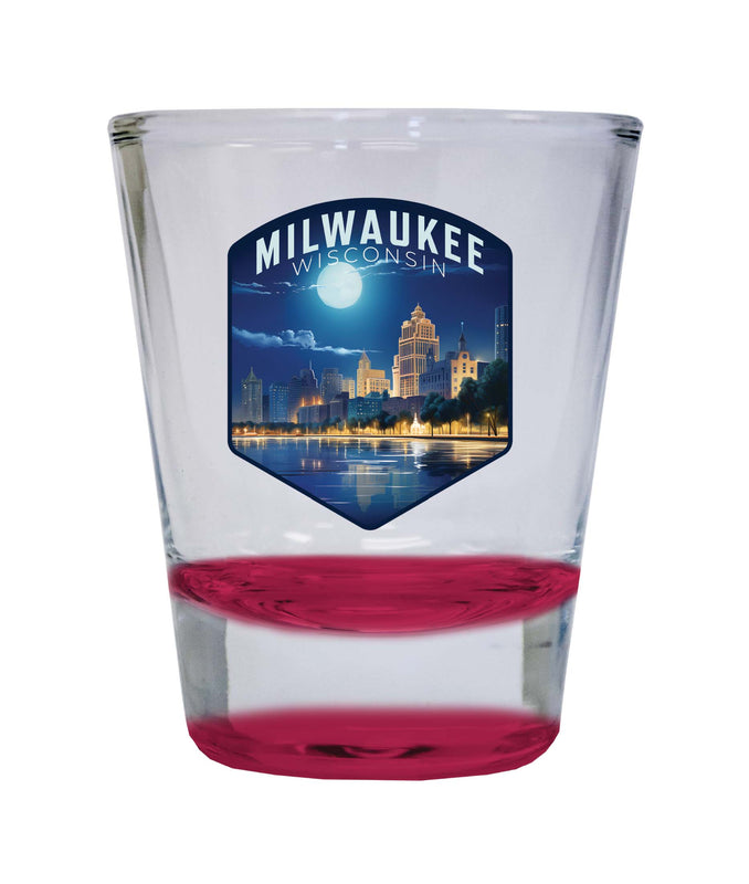 Milwaukee Wisconsin Design B Souvenir 2 Ounce Shot Glass Round Red 4-Pack