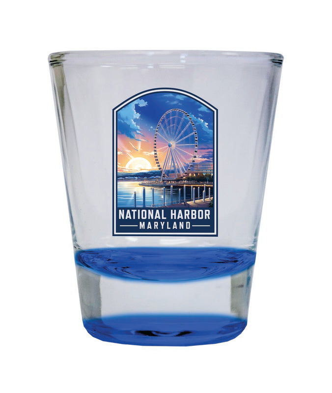 National Harbor Maryland Souvenir 2 oz Blue Shot Glass Round or Square Blue