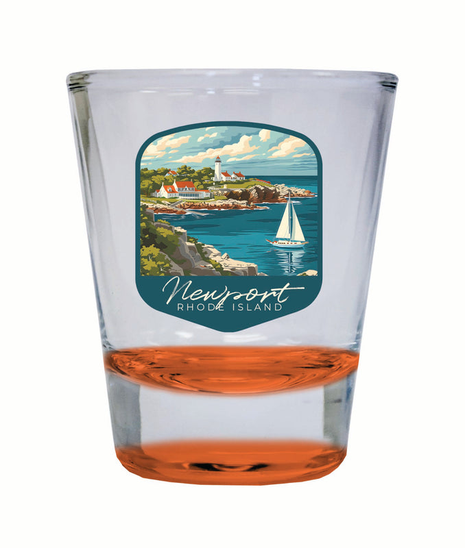 Newport Rhode Island Lighthouse on the Coast Design Souvenir 2 Ounce Shot Glass Round Orange 2-Pack