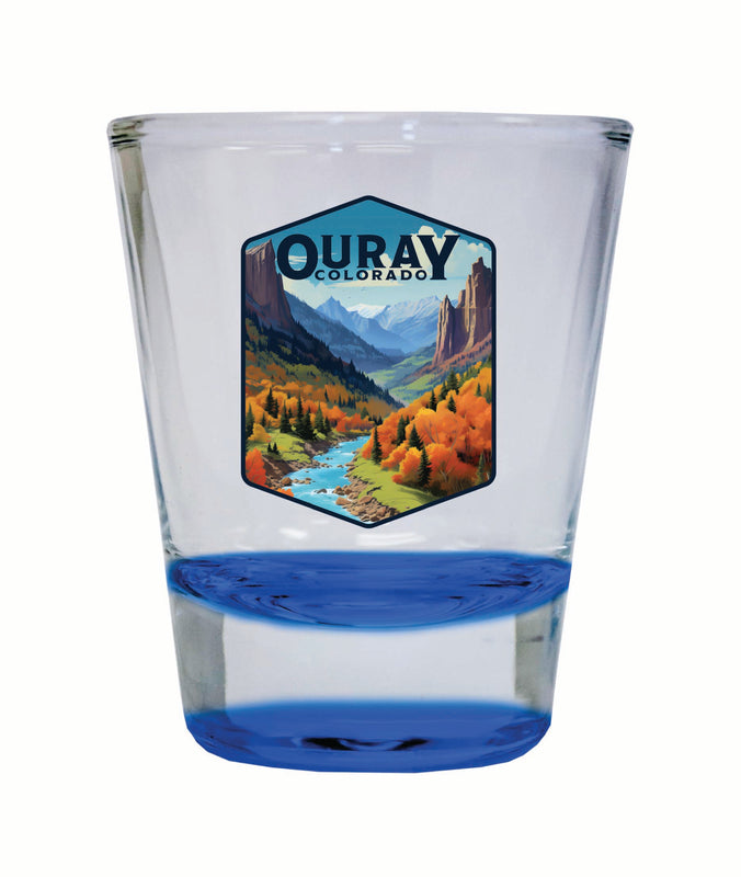 Ouray Colorado Mountain and River Design Souvenir 2 Ounce Shot Glass Round Blue 2-Pack