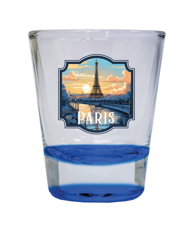 Paris France Souvenir 2 oz Blue Shot Glass Round or Square Blue