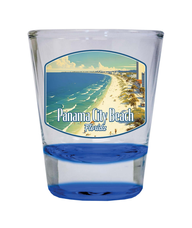 Panama City Beach Florida Design A Souvenir 2 Ounce Shot Glass Round Blue 2-Pack