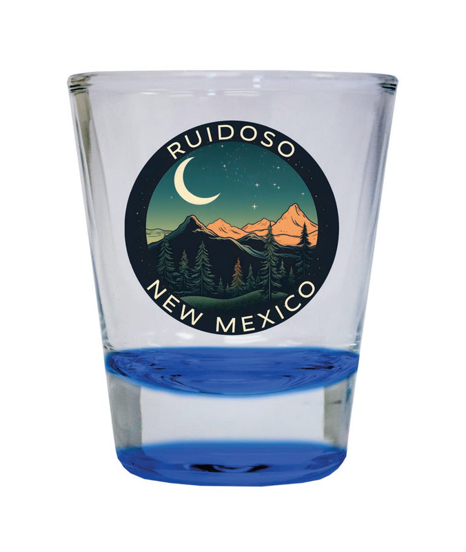 Ruidoso New Mexico Souvenir 2 oz Blue Shot Glass Round or Square Blue