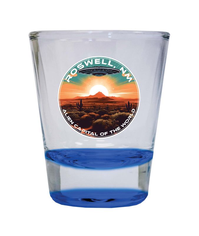 Roswell New Mexico Design A Souvenir 2 Ounce Shot Glass Round Blue 4-Pack