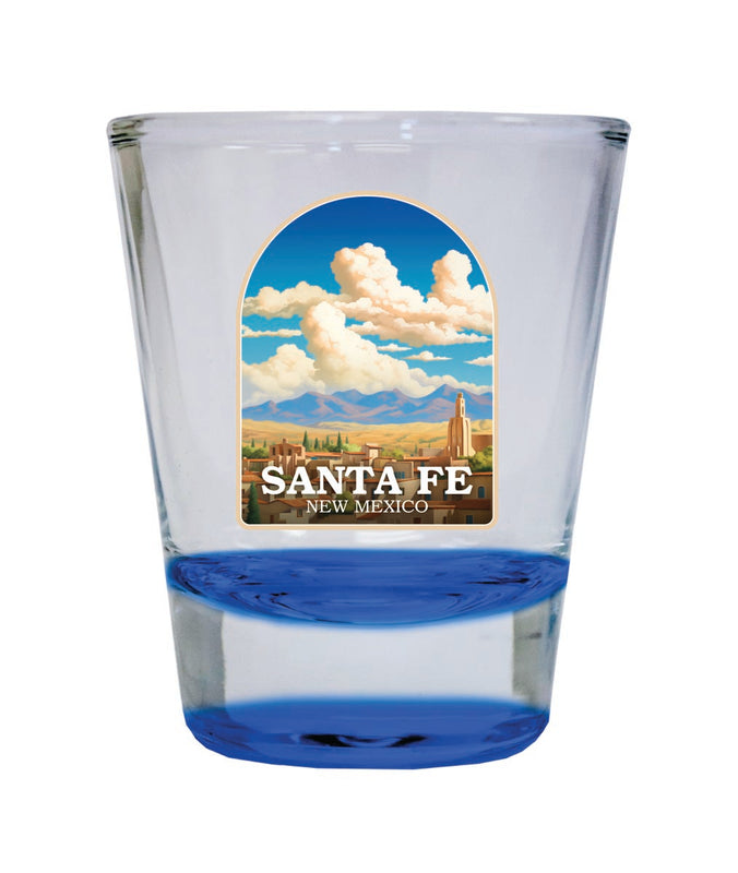 Santa Fe New Mexico Souvenir 2 oz Blue Shot Glass Round or Square Blue