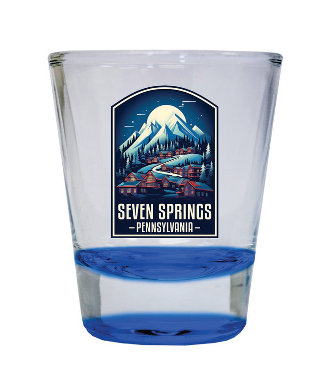 Seven Springs Pennsylvania Souvenir 2 oz Blue Shot Glass Round or Square Blue