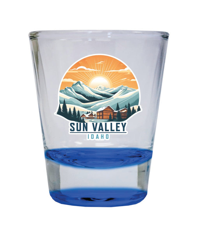 Sun Valley Idaho Souvenir 2 oz Blue Shot Glass Round or Square Blue