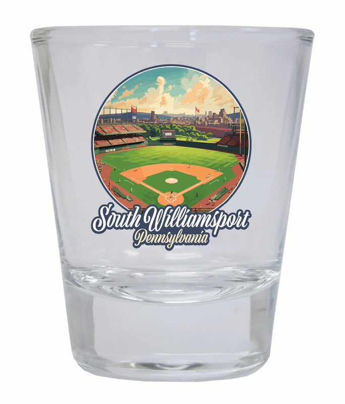 South Williamsport Pennsylvania Baseball Diamond Design Souvenir 2 Ounce Shot Glass Round Clear Single