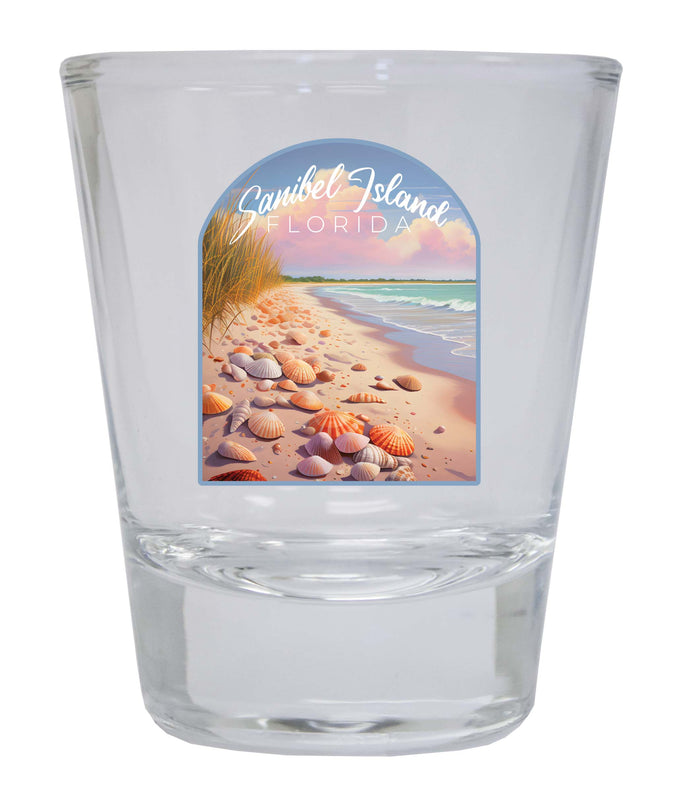 Sanibel Island Florida Design B Souvenir 2 Ounce Shot Glass Round Clear 2-Pack
