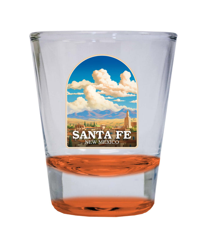 Santa Fe New Mexico Design A Souvenir 2 Ounce Shot Glass Round Orange 2-Pack