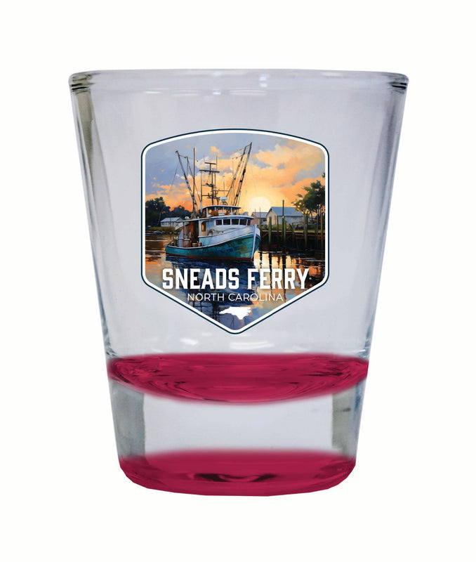 Sneads Ferry North Carolina Shrimp Boat Design Souvenir 2 Ounce Shot Glass Round Red 4-Pack