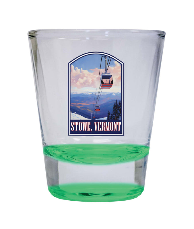 Stowe Mountain Vermont Design B Souvenir 2 Ounce Shot Glass Round Green 4-Pack
