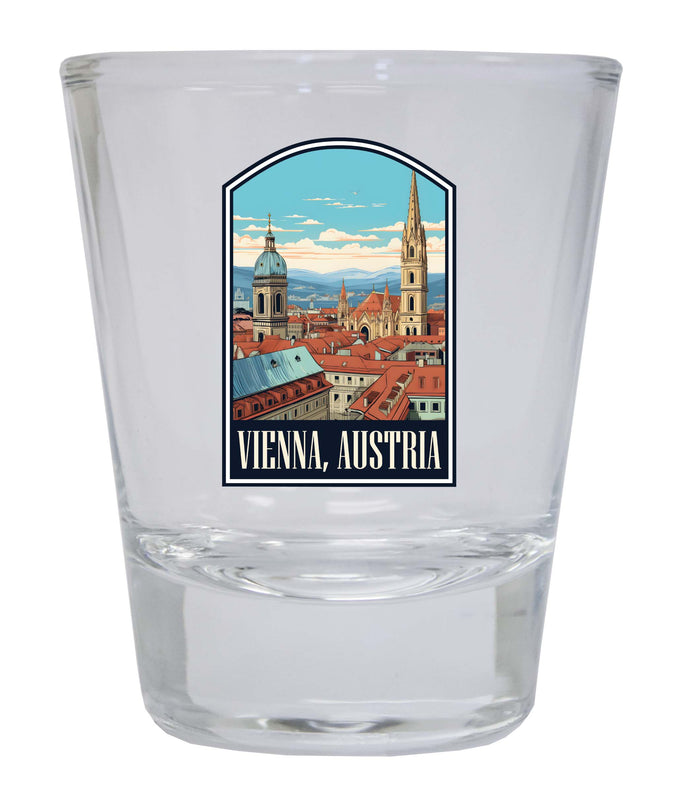 Vienna Austria Design B Souvenir 2 Ounce Shot Glass Round Clear Single