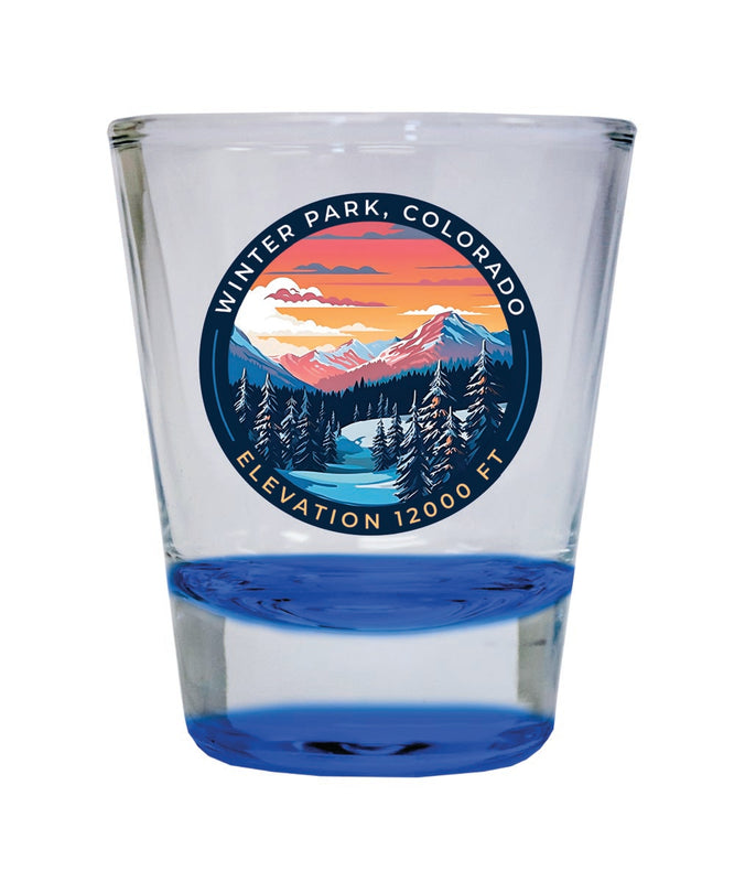 Winter Park Colorado Souvenir 2 oz Blue Shot Glass Round or Square Blue
