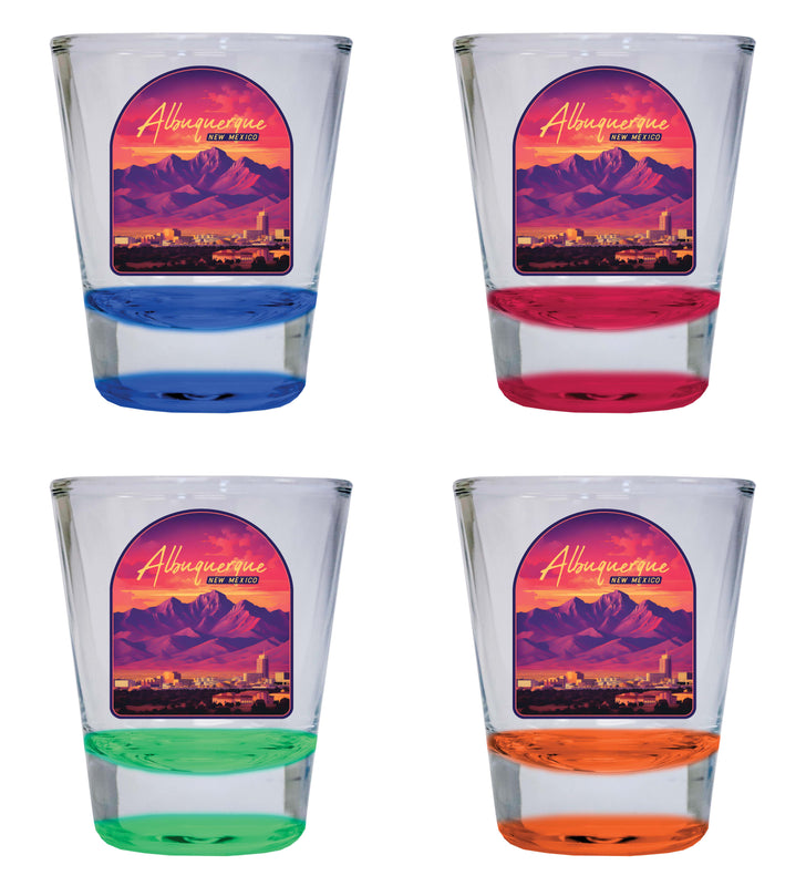 Alburqueque New Mexico Design B Souvenir 2 Ounce Shot Glass Round 4-Pack Multicolor