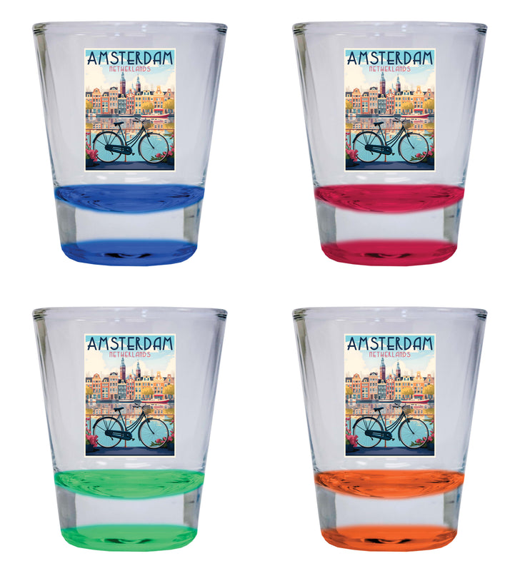 Amsterdam Netherlands Design A Souvenir 2 Ounce Shot Glass Round 4-Pack Multicolor