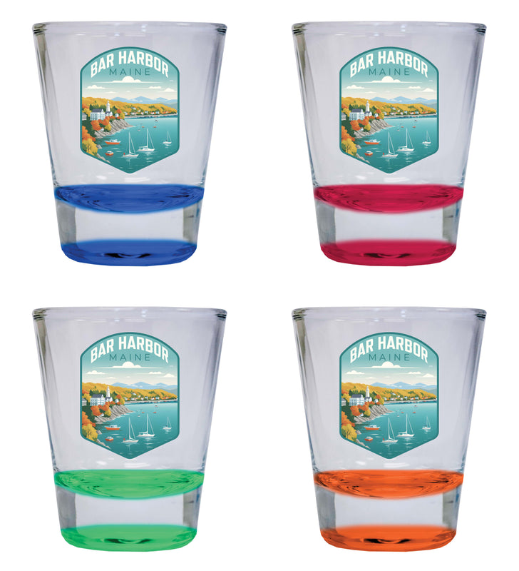 Bar Harbor Maine Design A Souvenir 2 Ounce Shot Glass Round 4-Pack Multicolor
