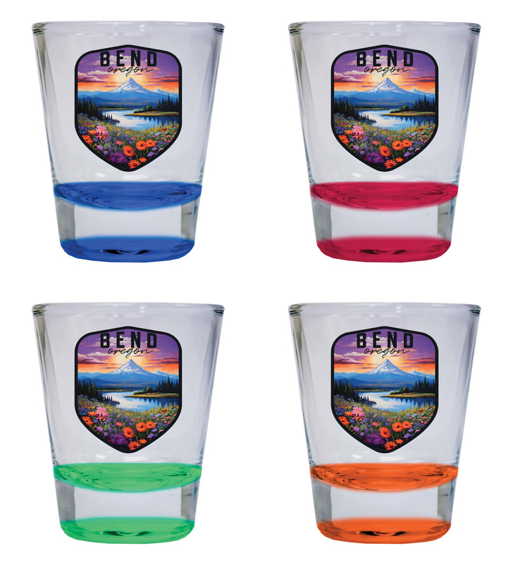 Bend Oregon Design A Souvenir 2 Ounce Shot Glass Round 4-Pack Multicolor