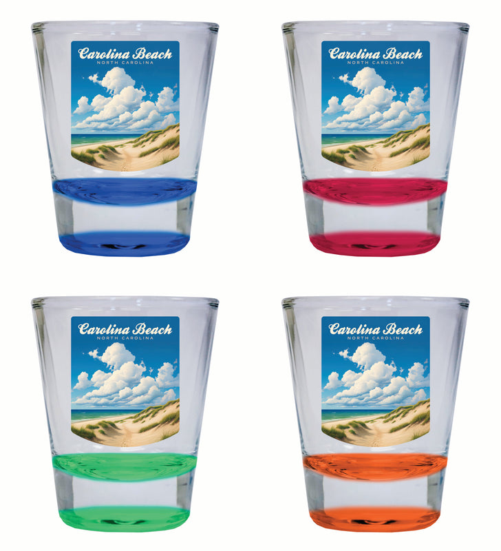 Carolina Beach, North Carolina. Beach and Sand Dunes Design Souvenir 2 Ounce Shot Glass Round 4-Pack Multicolor