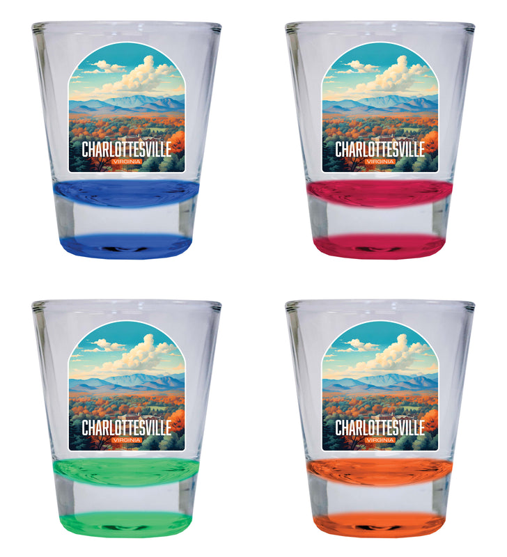 Charlottesville Virginia Design B Souvenir 2 Ounce Shot Glass Round 4-Pack Multicolor