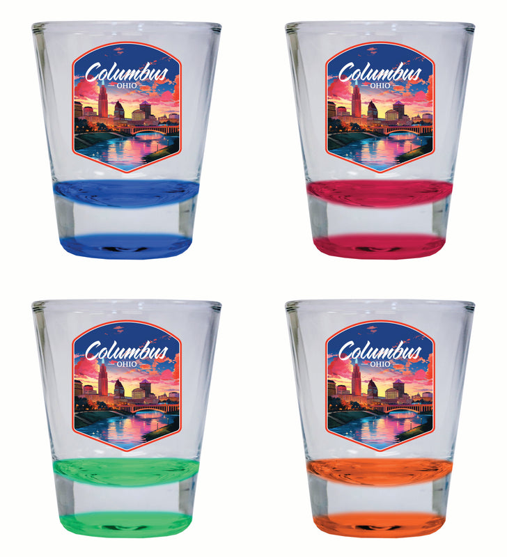 Columbus Ohio Sunset Cityscape Design Souvenir 2 Ounce Shot Glass Round 4-Pack Multicolor