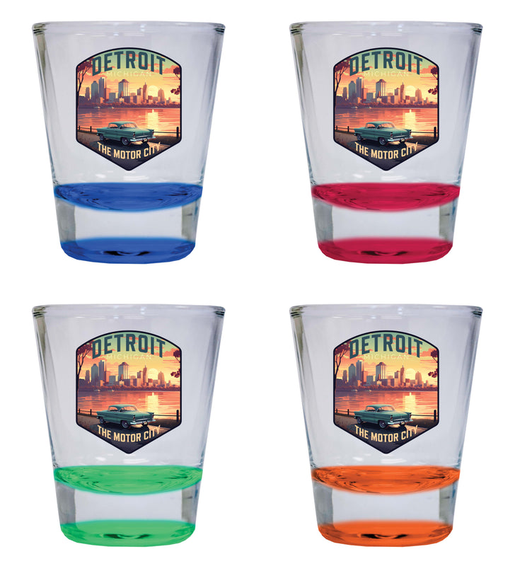 Detroit Michigan Design A Souvenir 2 Ounce Shot Glass Round 4-Pack Multicolor