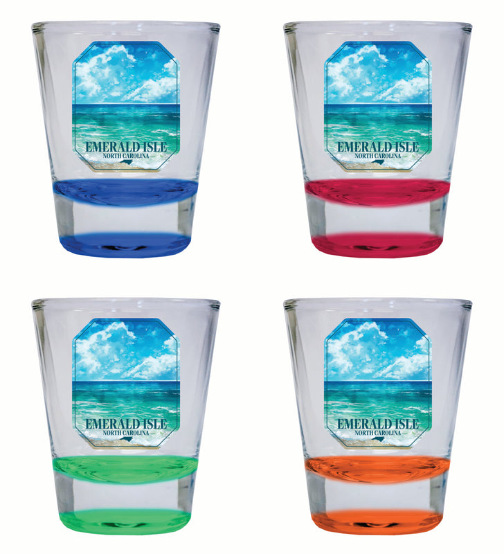Emerald Isle North Carolina Serene Ocean Design Souvenir 2 Ounce Shot Glass Round 4-Pack Multicolor