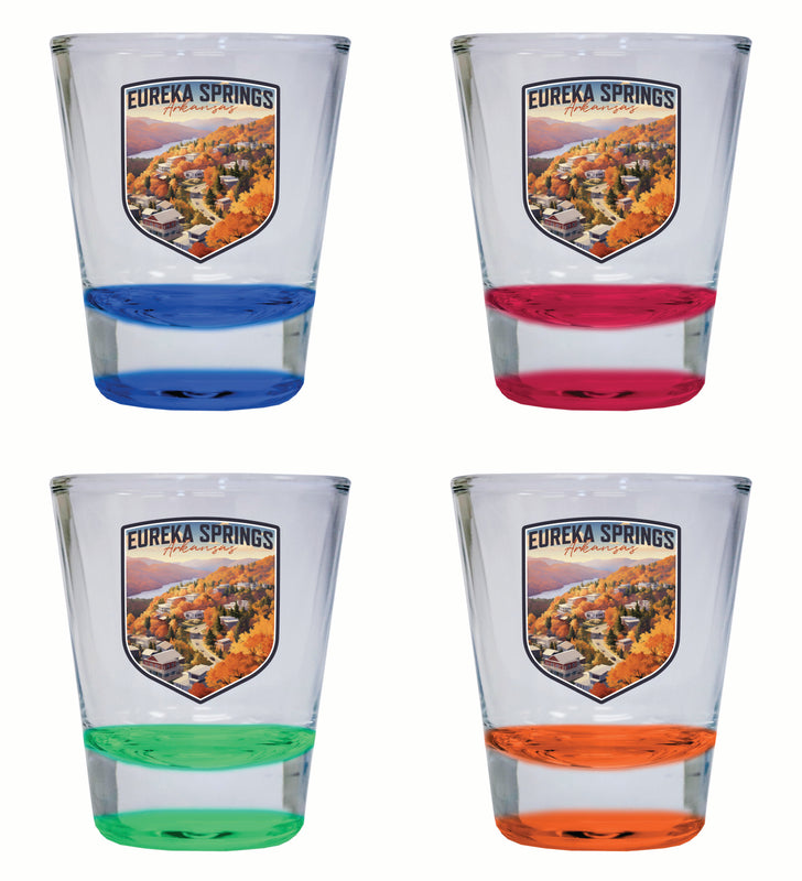 Eureka Springs Arkansas Little Switzerland of the Ozarks Design Souvenir 2 Ounce Shot Glass Round 4-Pack Multicolor
