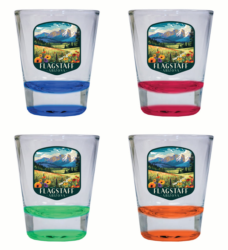 Flagstaff Arizona Design C Souvenir 2 Ounce Shot Glass Round 4-Pack Multicolor