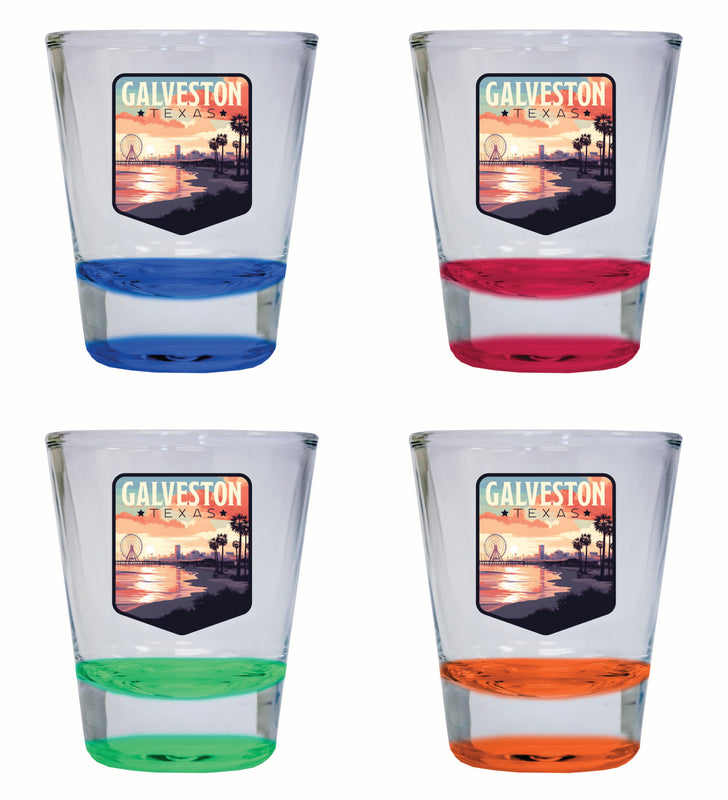 Galveston Texas Pleasure Pier Design Souvenir 2 Ounce Shot Glass Round 4-Pack Multicolor