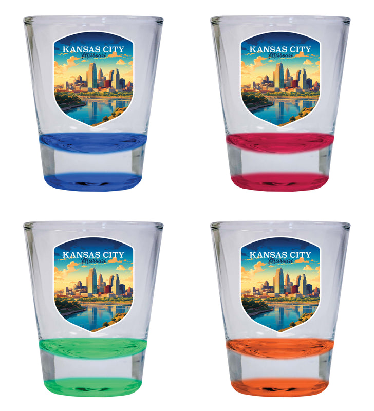 Kansas City Missouri Design A Souvenir 2 Ounce Shot Glass Round 4-Pack Multicolor