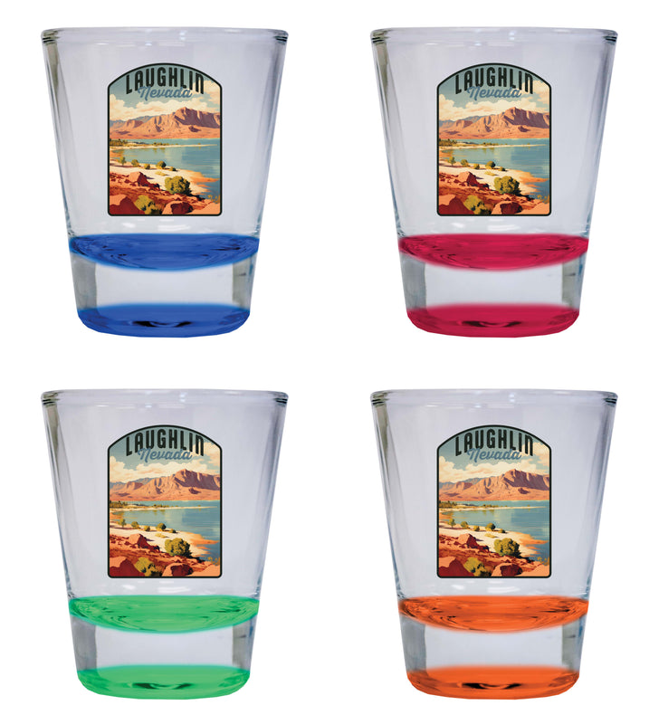 Laughlin Nevada Design B Souvenir 2 Ounce Shot Glass Round 4-Pack Multicolor