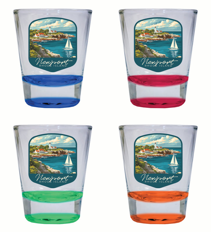 Newport Rhode Island Lighthouse on the Coast Design Souvenir 2 Ounce Shot Glass Round 4-Pack Multicolor