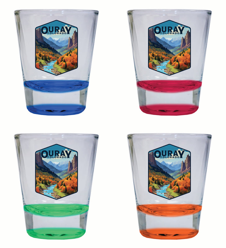 Ouray Colorado Mountain and River Design Souvenir 2 Ounce Shot Glass Round 4-Pack Multicolor