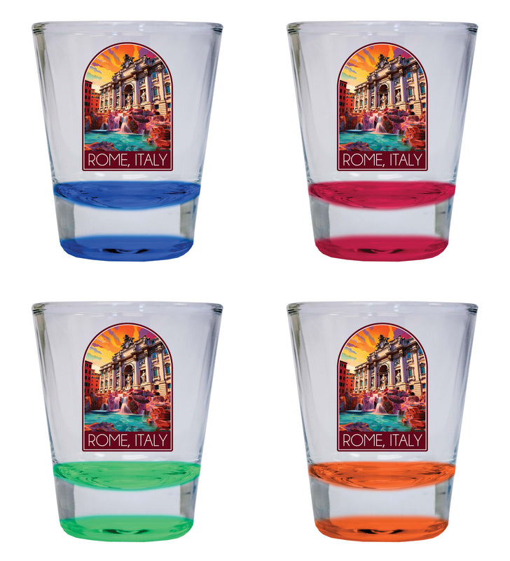 Rome Italy Design B Souvenir 2 Ounce Shot Glass Round 4-Pack Multicolor