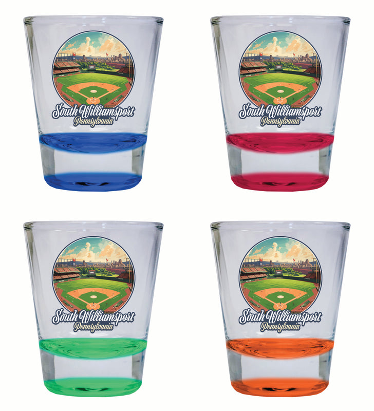 South Williamsport Pennsylvania Baseball Diamond Design Souvenir 2 Ounce Shot Glass Round 4-Pack Multicolor