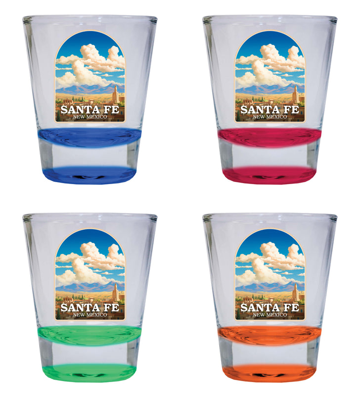 Santa Fe New Mexico Design A Souvenir 2 Ounce Shot Glass Round 4-Pack Multicolor