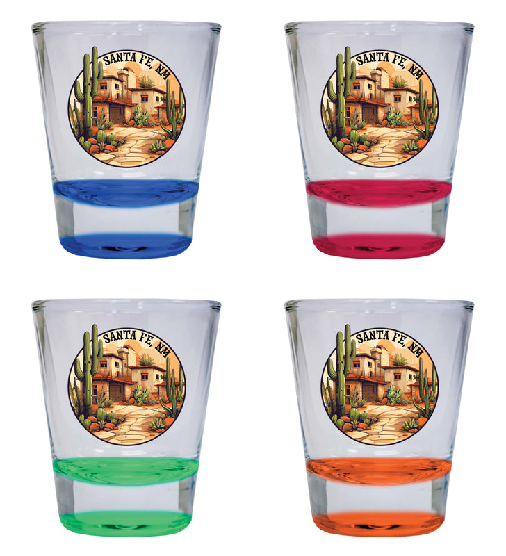 Santa Fe New Mexico Design D Souvenir 2 Ounce Shot Glass Round 4-Pack Multicolor