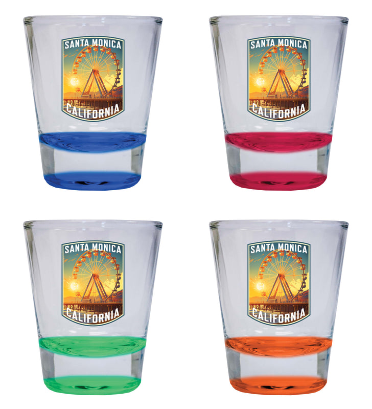 Santa Monica California Design C Souvenir 2 Ounce Shot Glass Round 4-Pack Multicolor