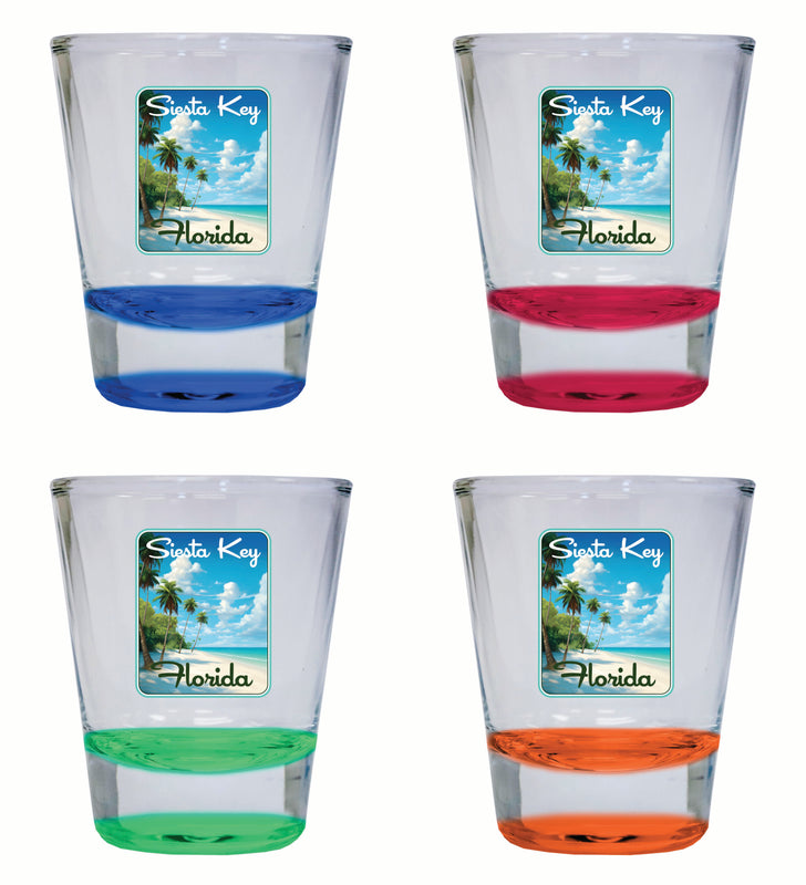 Siesta Key Beach Florida Tropical Beach Design Souvenir 2 Ounce Shot Glass Round 4-Pack Multicolor