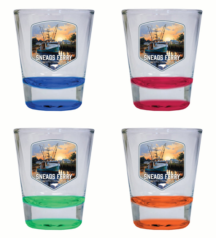 Sneads Ferry North Carolina Shrimp Boat Design Souvenir 2 Ounce Shot Glass Round 4-Pack Multicolor