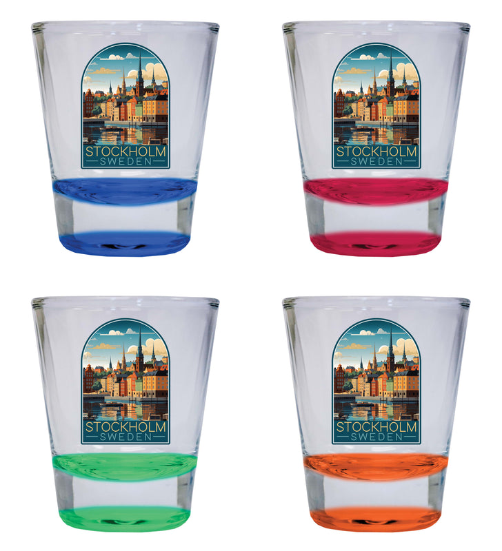 Stockholm Sweden Design A Souvenir 2 Ounce Shot Glass Round 4-Pack Multicolor