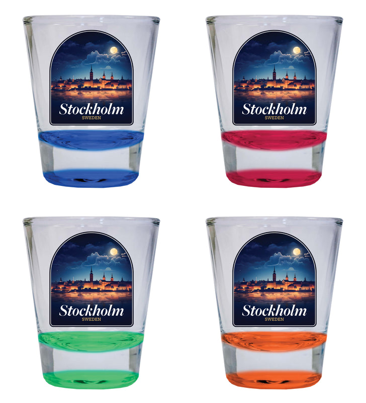 Stockholm Sweden Design B Souvenir 2 Ounce Shot Glass Round 4-Pack Multicolor