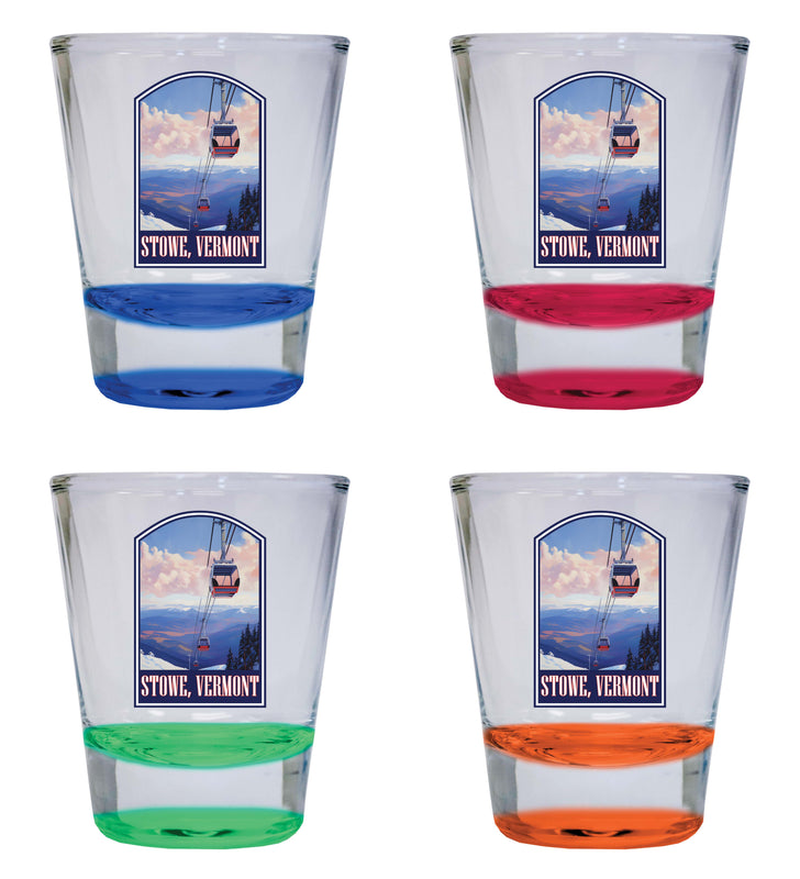 Stowe Mountain Vermont Design B Souvenir 2 Ounce Shot Glass Round 4-Pack Multicolor