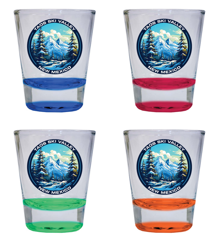 Taos Ski Valley Design A Souvenir 2 Ounce Shot Glass Round 4-Pack Multicolor