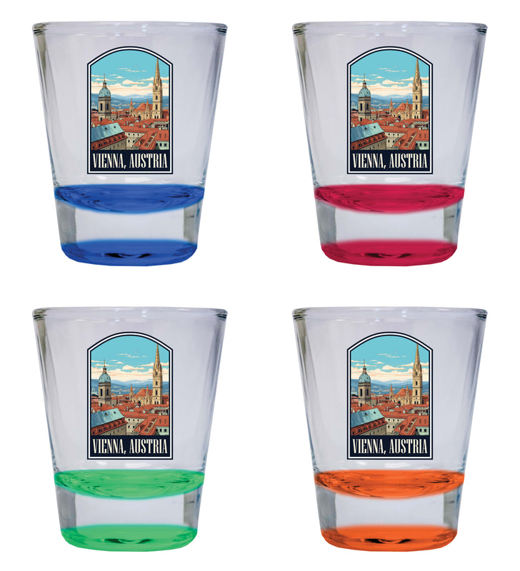 Vienna Austria Design B Souvenir 2 Ounce Shot Glass Round 4-Pack Multicolor